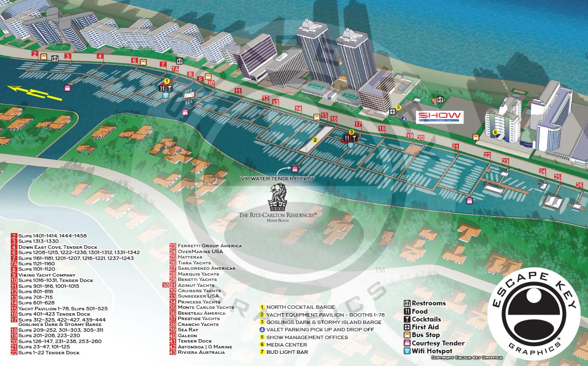 boat show in miami map illustrated